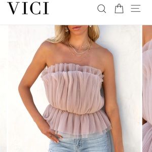 VICI Glam Me Up Strapless Plisse Tulle Top, Size Small